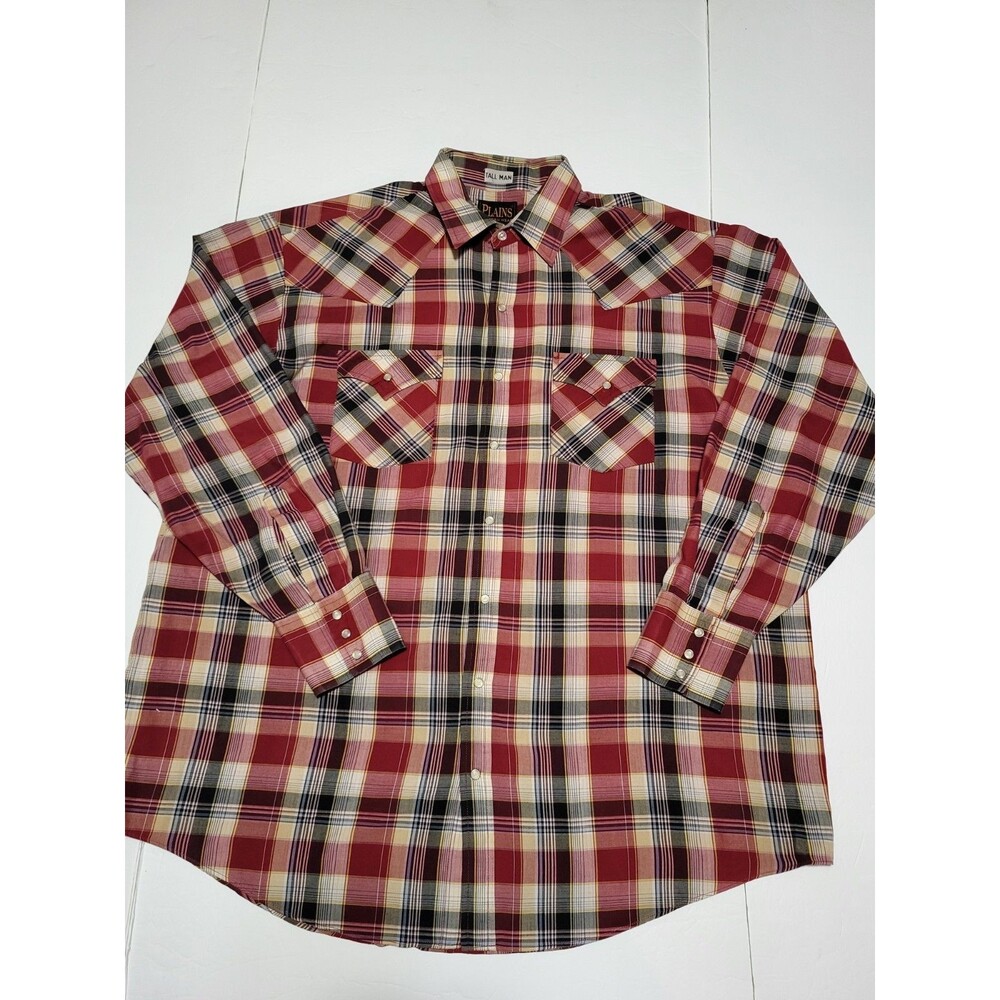 (#L5) Vintage Plains Tall Man XLT Plaid Pearl Snap Long Sleeve Western Shirt